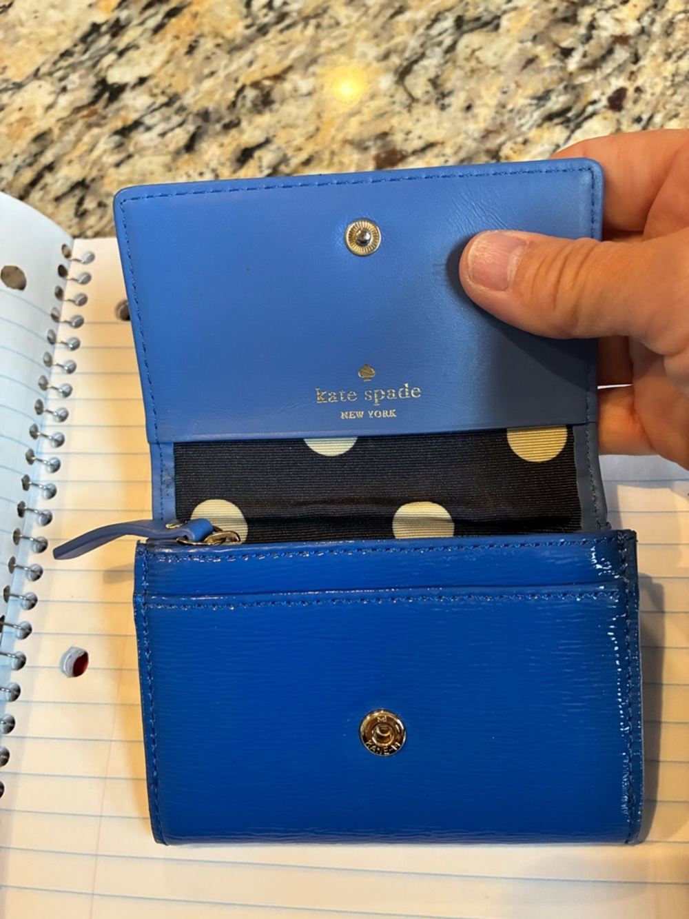 kate spade Patent Leather Electric Blue Wallet with Gold Logo - Picture 6 of 6